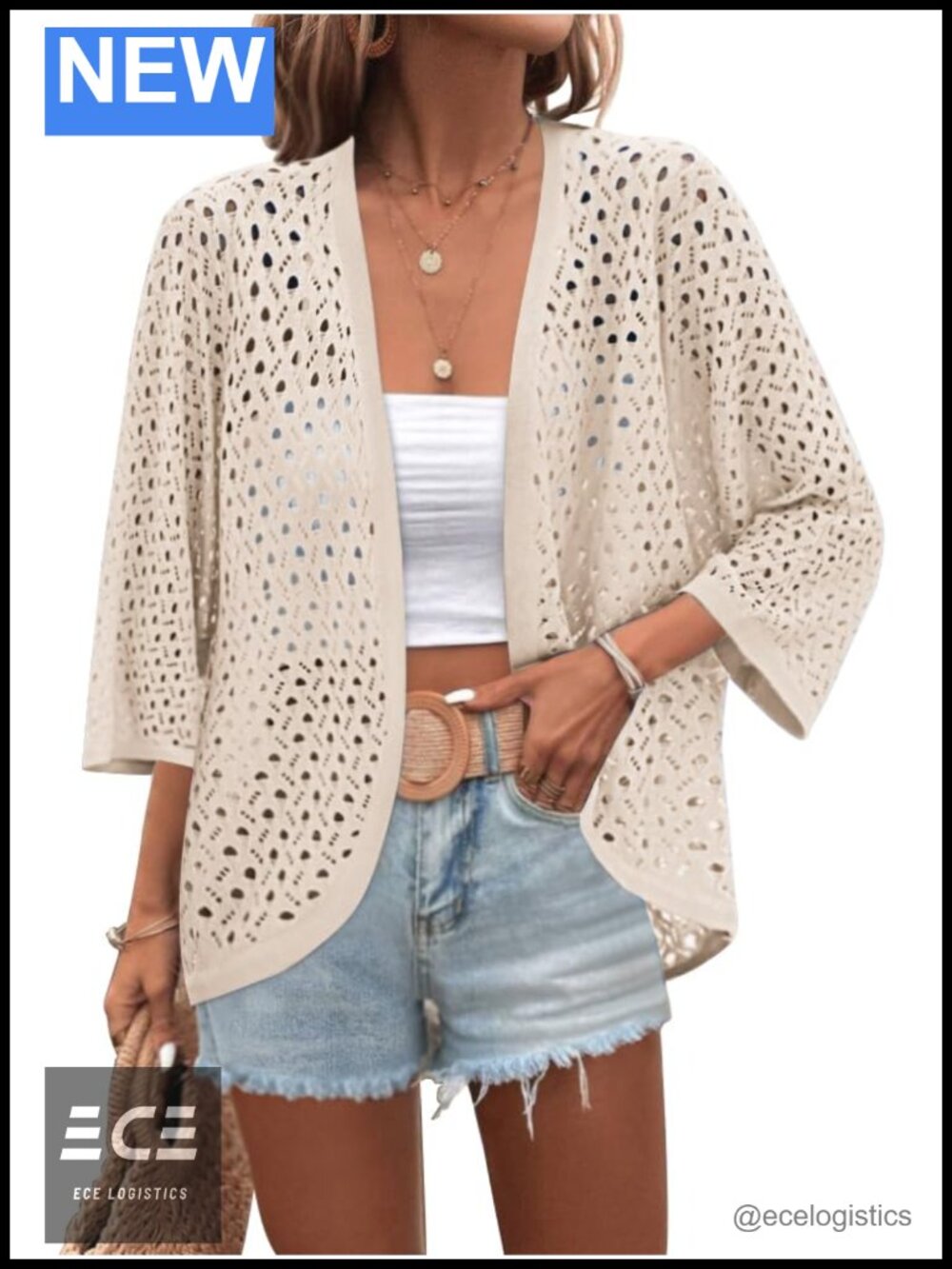 Zeagoo Womens Crochet Cardigan Sweater 3/4 Sleeve Batwing Kimono Boho Beach